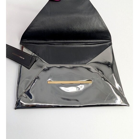 BCBGMAXAZRIA Clutch Bag Harlow Gunmetal Mirror Envelope Pouch Vegan Leather Glam - Picture 5 of 15